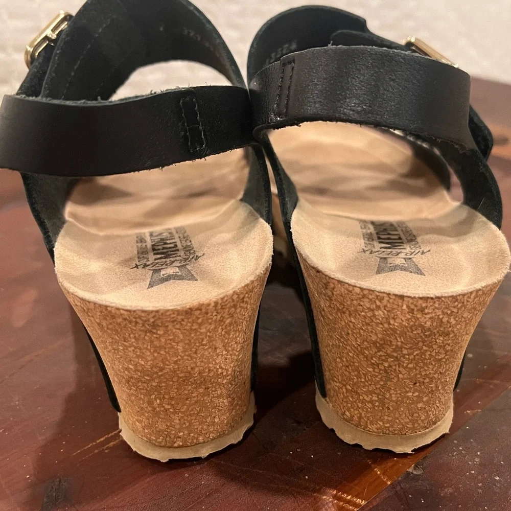 Mephisto Air-Relax Cork Wedge Sandals Slingback Snake Print Buckle Comfort Sz 38